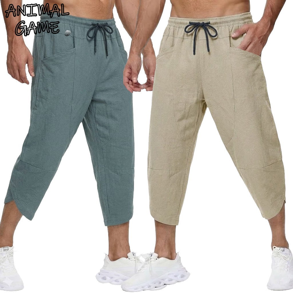 Short Linen Drawstring - ฤดูร้อนผู้ชายผ้าลินินลำลองกางเกงขาสั้นชายหาดยิมกระเป๋ากางเกงสำหรับผู้ชายระบายอากาศได้ดีน้ำหนักเบากางเกงทรงหลวมกลางแจ้งยิมเดินป่ากางเกง