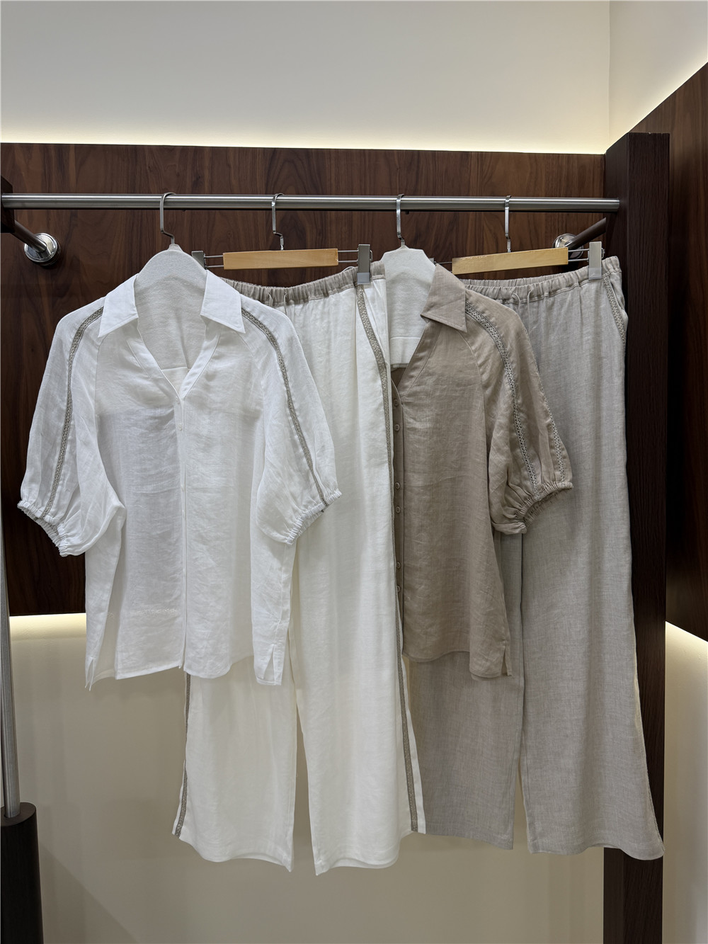 Short Linen Drawstring - เสื้อแขนสั้นคอปกสำหรับผู้หญิงและกางเกงขายาวทรงหลวมแบบมีเชือกผูกเอว ชุดลำลองสองชิ้น