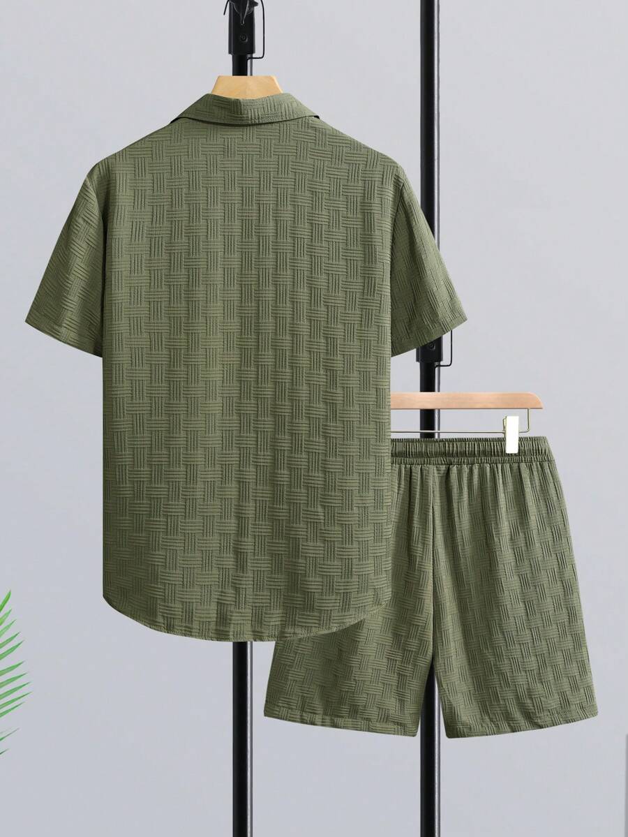 Short Linen Drawstring - ชุดเสื้อเชิ้ตแขนสั้นสำหรับผู้ชาย Genlund ลายทาง พร้อมกางเกงขาสั้นเอวยางยืด ไม่มีเสื้อยืด ผ้าลินิน