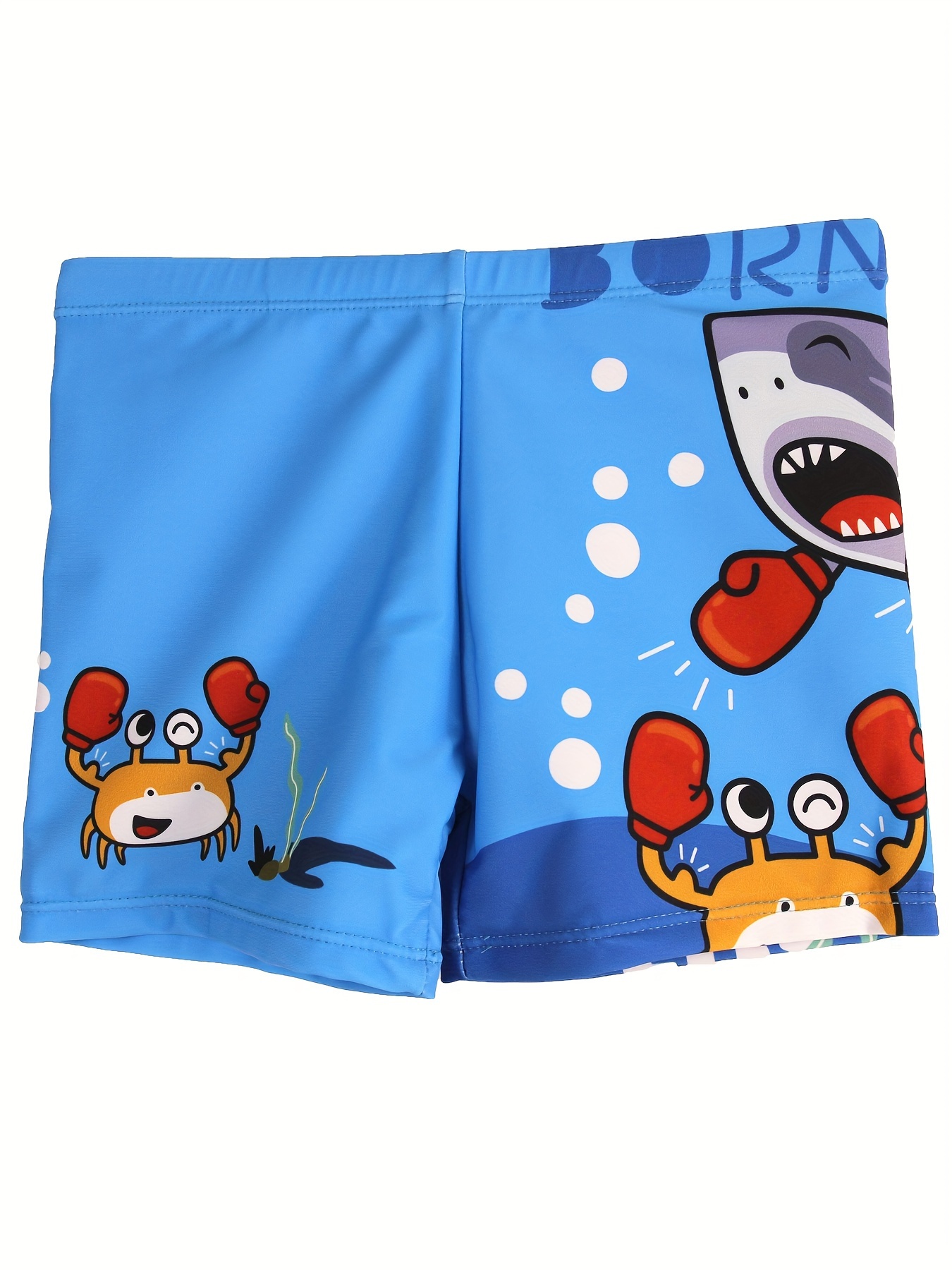 Swim Trunk Quick Dry - กางเกงว่ายน้ำแห้งเร็วลายการ์ตูนสำหรับเด็กผู้ชายกางเกงว่ายน้ำชายหาดเอวยางยืดลายปูและฉลามสำหรับฤดูร้อน