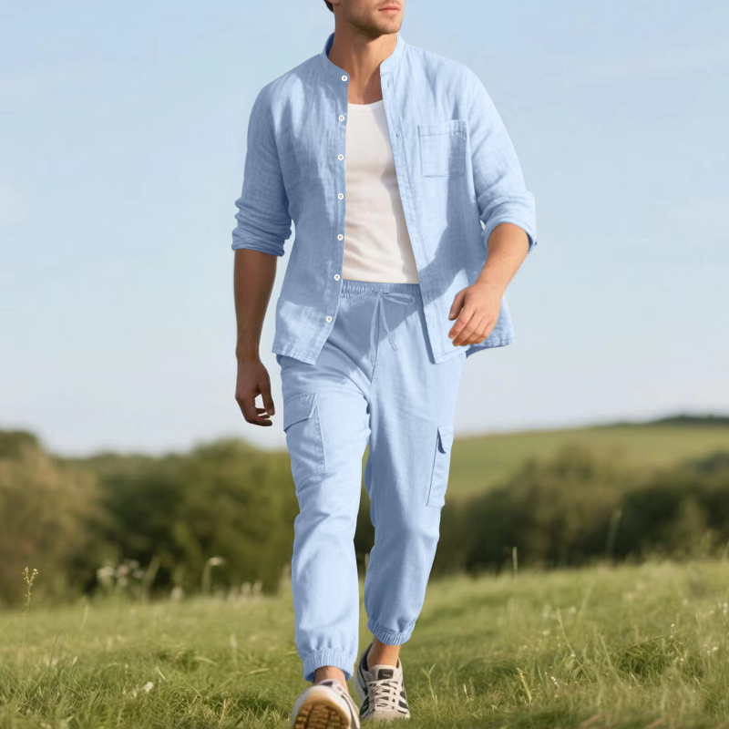 ชุดเซ็ตผ้าลินินระบายอากาศสำหรั - Linen Shirt Breathable บทวิจารณ์และราคา