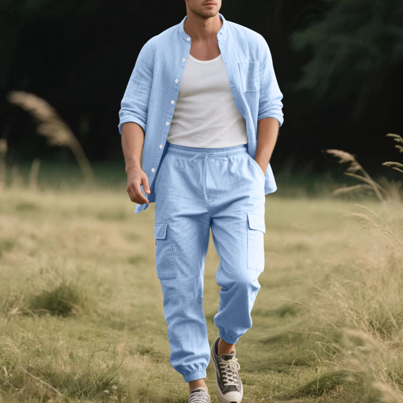 ชุดเซ็ตผ้าลินินระบายอากาศสำหรั - Linen Shirt Breathable บทวิจารณ์และราคา