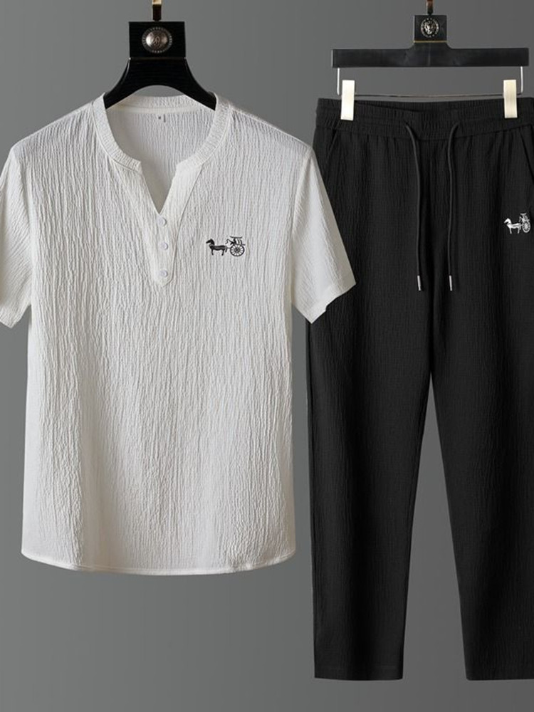 ชุดเสื้อยืดแขนสั้นผ้าลินินแฟชั - Short Linen Drawstring บทวิจารณ์และราคา