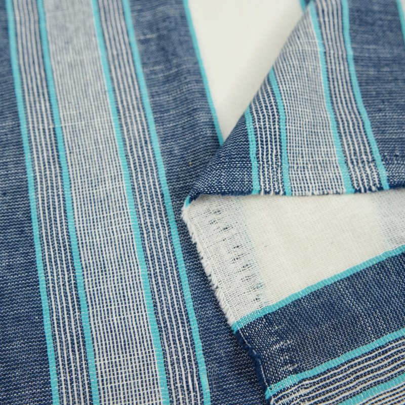2 หลา ผ้าฝ้ายลินินลายทางสีฟ้าข - Linen Shirt Breathable บทวิจารณ์และราคา